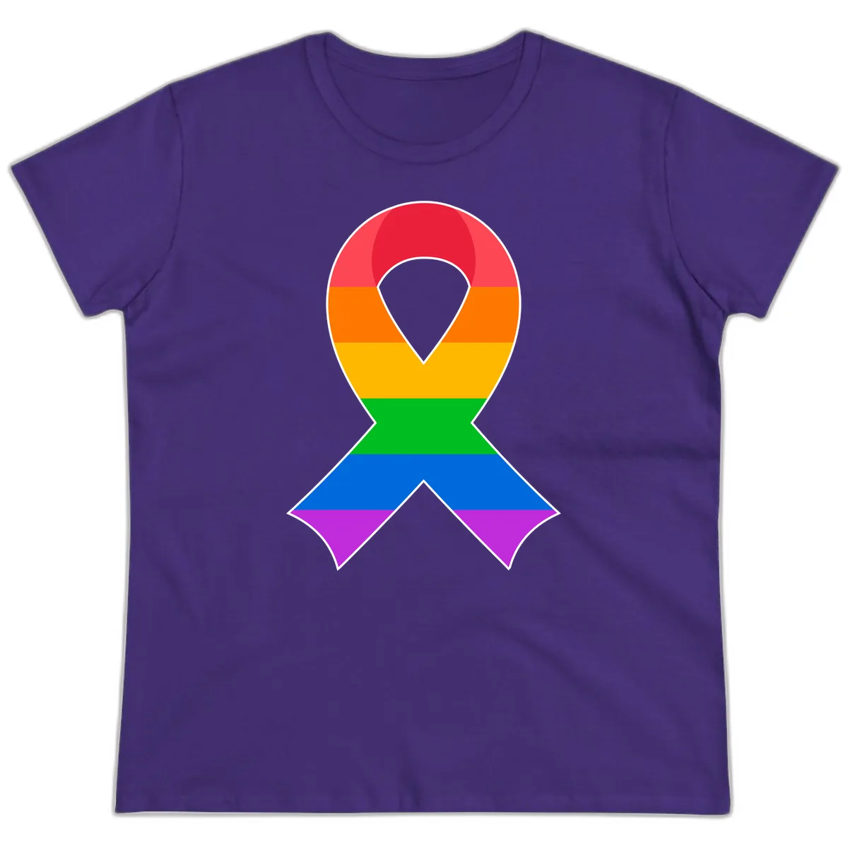 Rainbow Pride Awareness Ribbon Ladies Tee in Purple