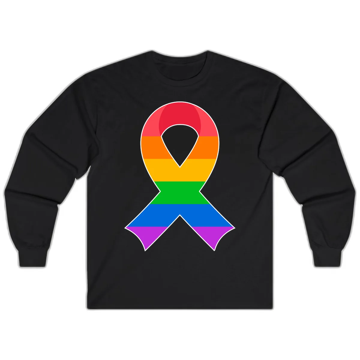 Rainbow Pride Awareness Ribbon Long Sleeve in Black