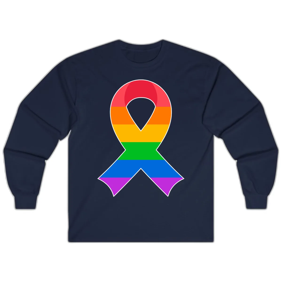 Rainbow Pride Awareness Ribbon Long Sleeve in Navy