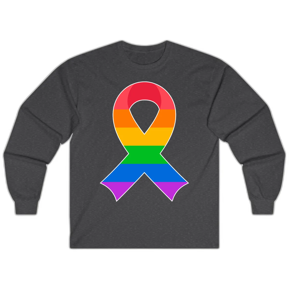 Rainbow Pride Awareness Ribbon Long Sleeve in Dark Heather