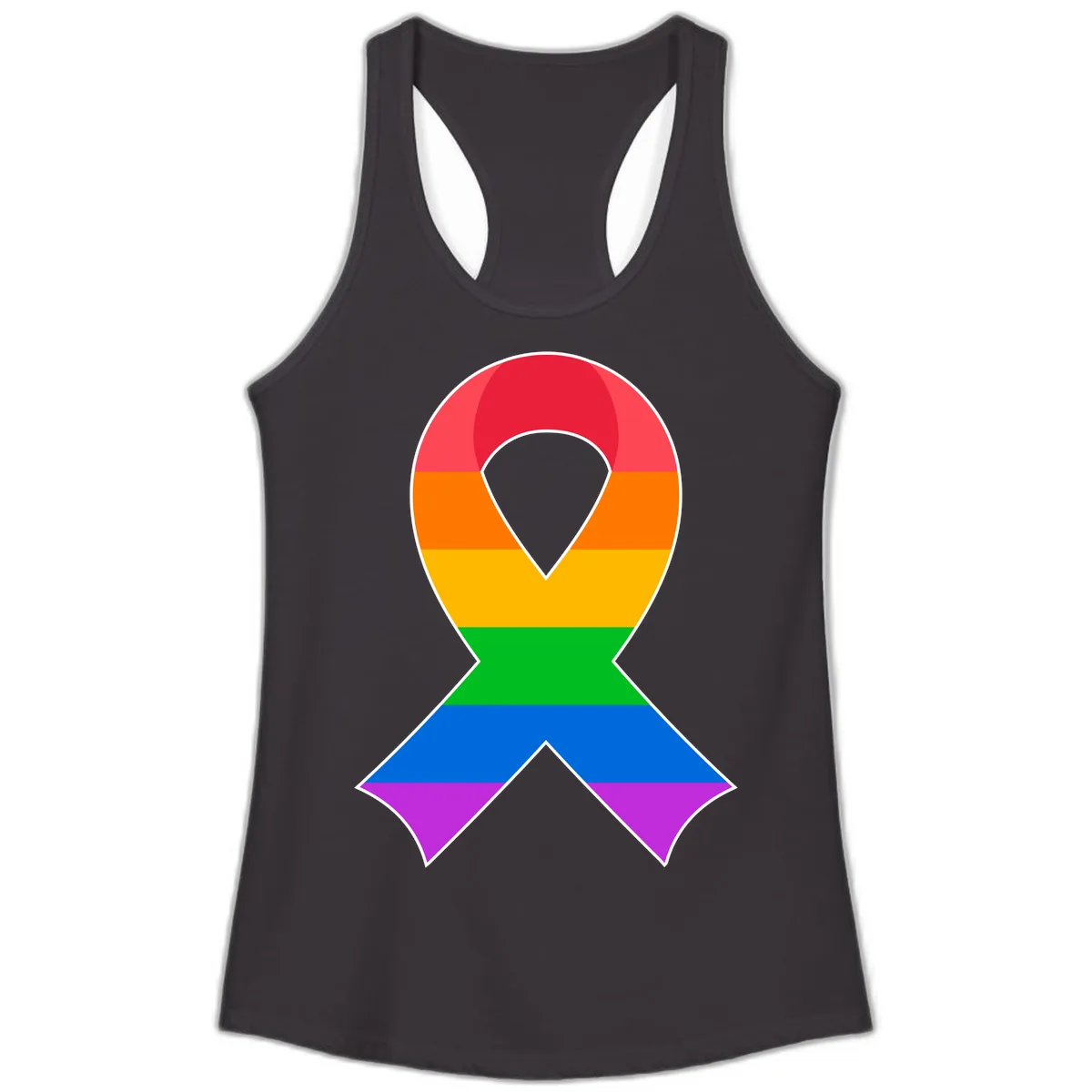 Rainbow Pride Awareness Ribbon Ladies Tank in Black