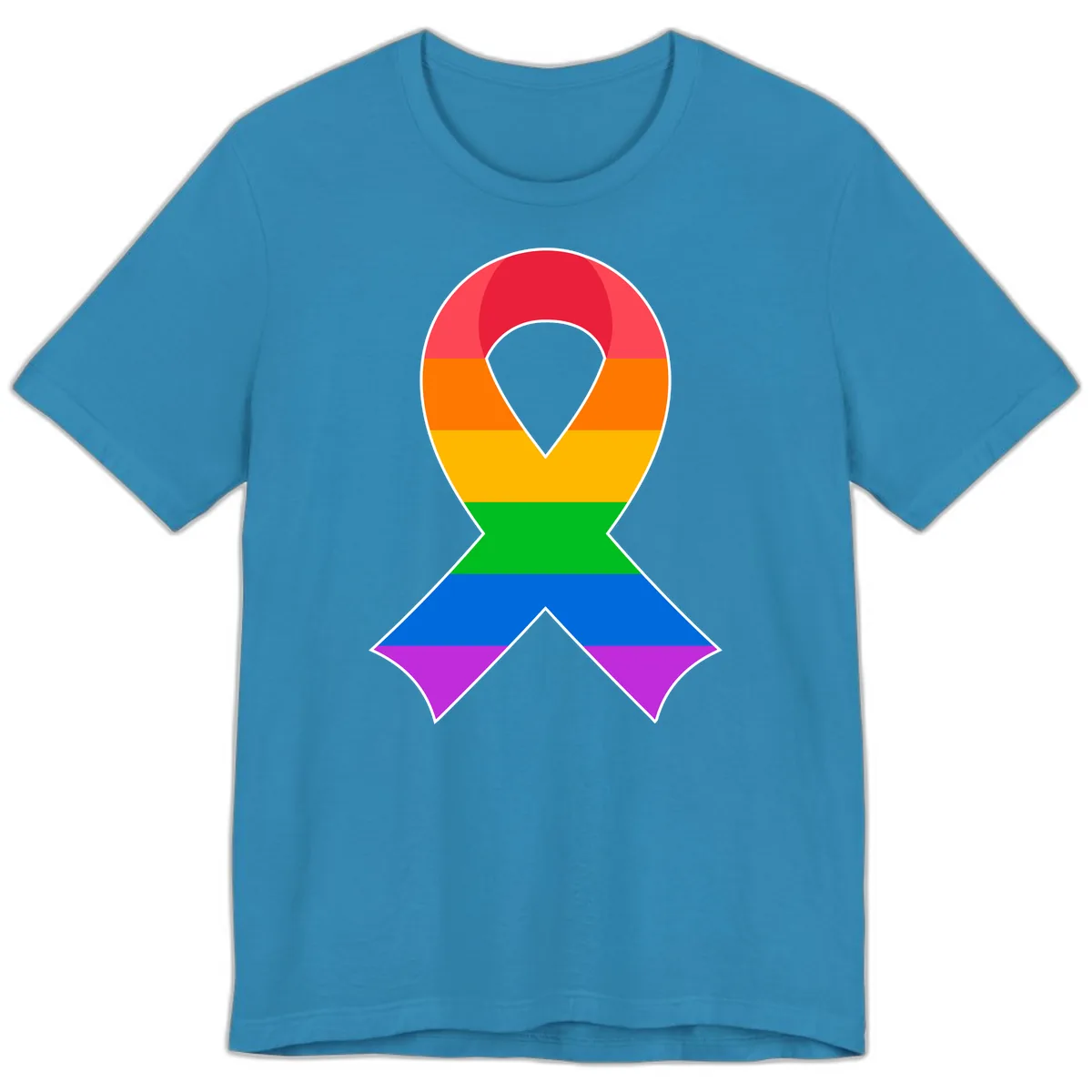 Rainbow Pride Awareness Ribbon Premium T-Shirt in Aqua