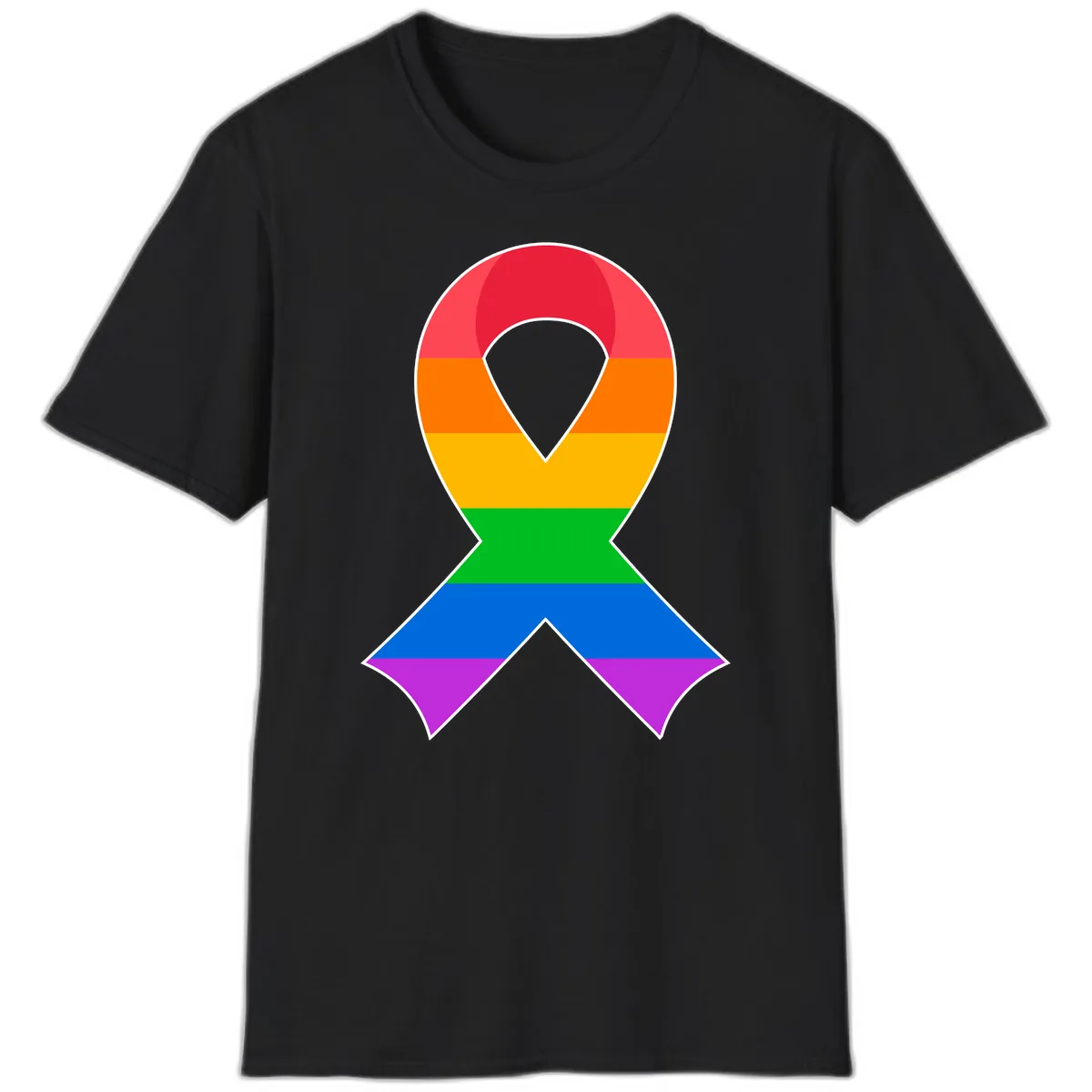 Rainbow Pride Awareness Ribbon T-Shirt in Black