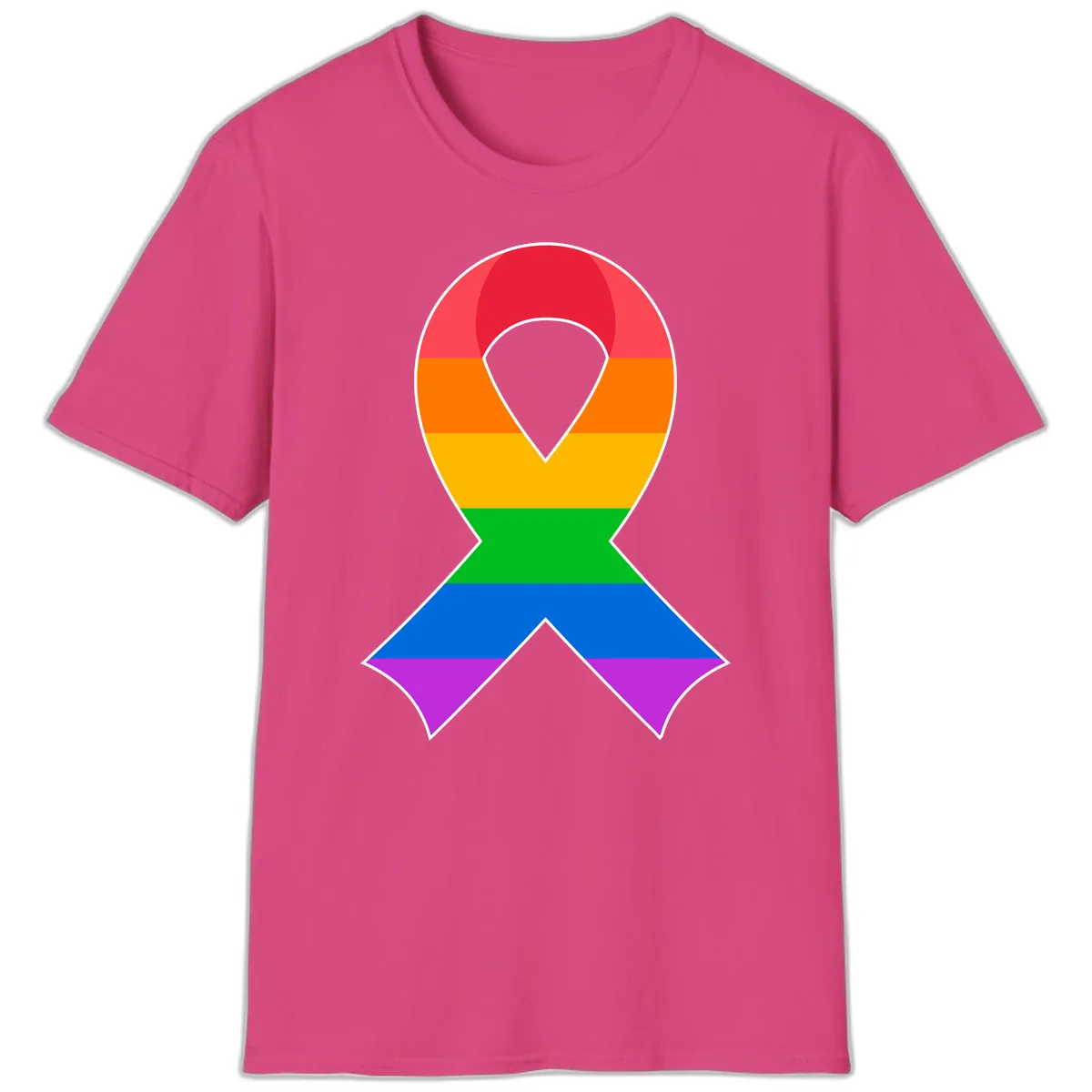 Rainbow Pride Awareness Ribbon T-Shirt in Heliconia