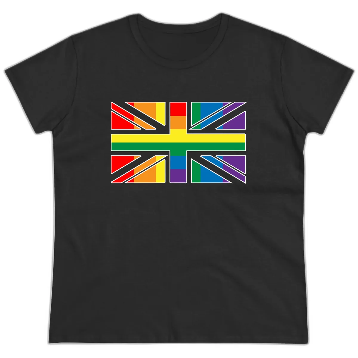 Rainbow Pride Geometric Mosaic Ladies Tee in Black