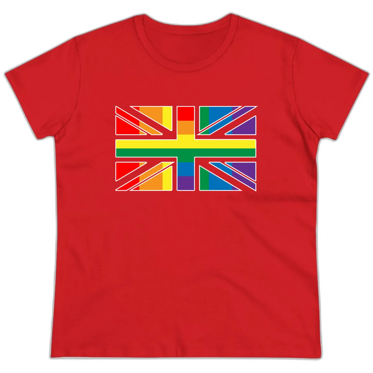Rainbow Pride Geometric Mosaic Ladies Tee in Red