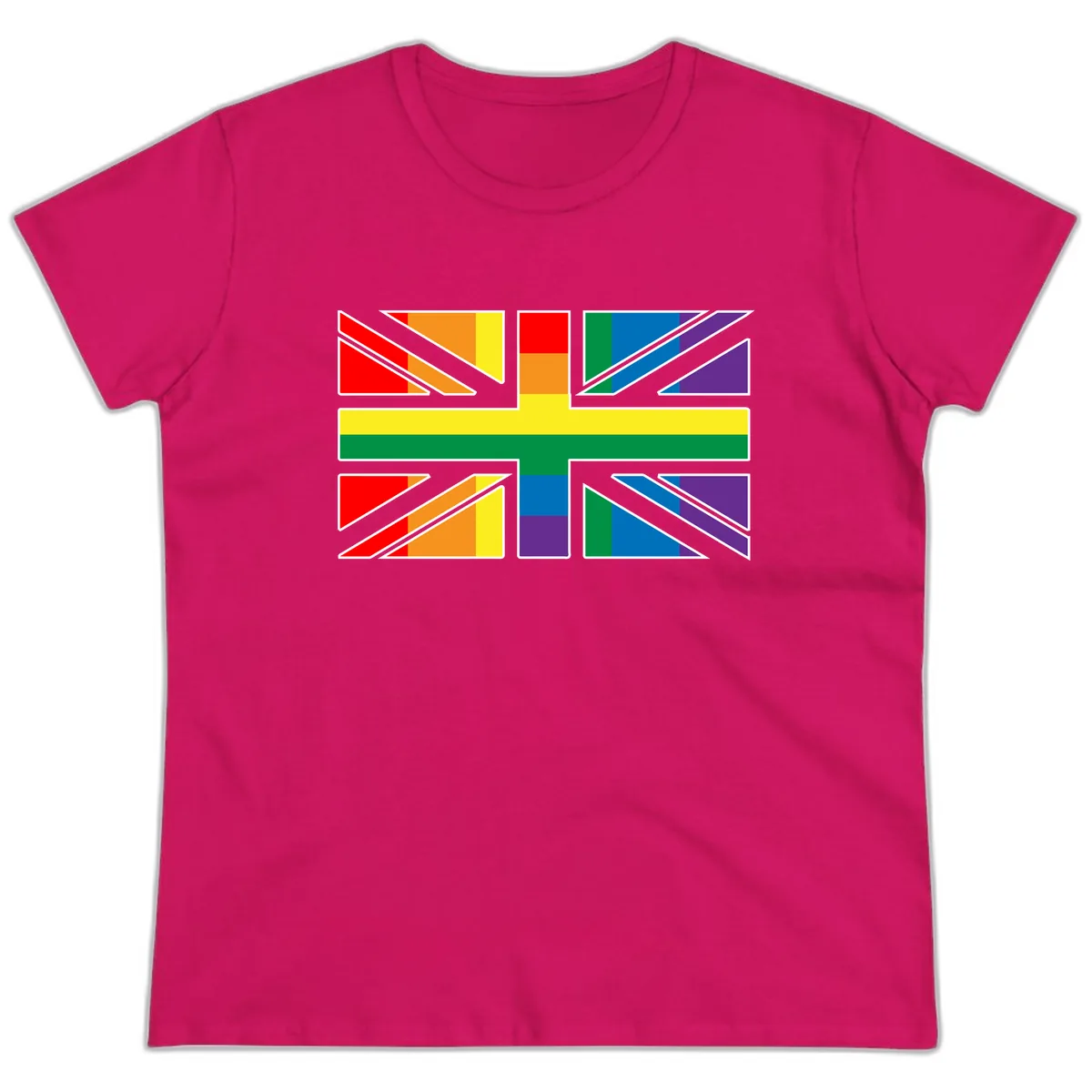 Rainbow Pride Geometric Mosaic Ladies Tee in Heliconia