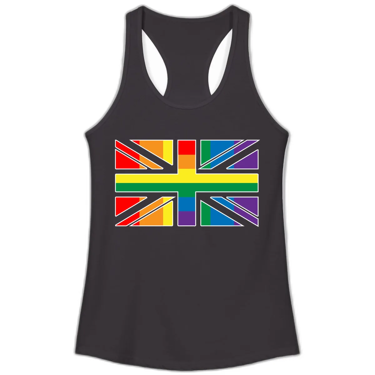 Rainbow Pride Geometric Mosaic Ladies Tank in Black