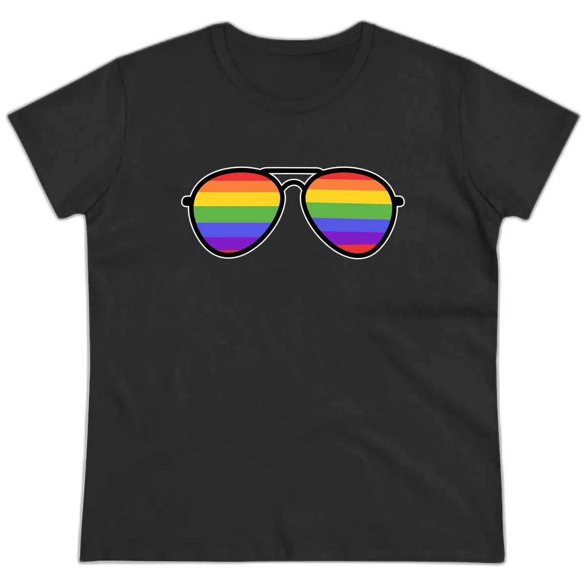 Rainbow Pride Glasses Ladies Tee in Black