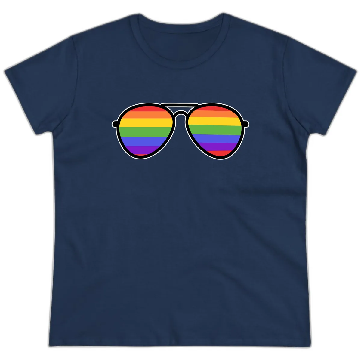 Rainbow Pride Glasses Ladies Tee in Navy