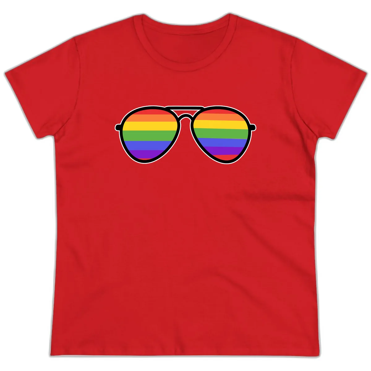 Rainbow Pride Glasses Ladies Tee in Red