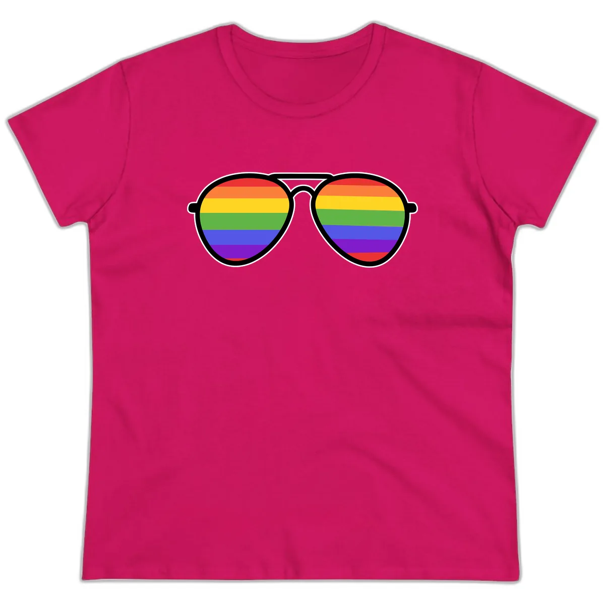 Rainbow Pride Glasses Ladies Tee in Heliconia