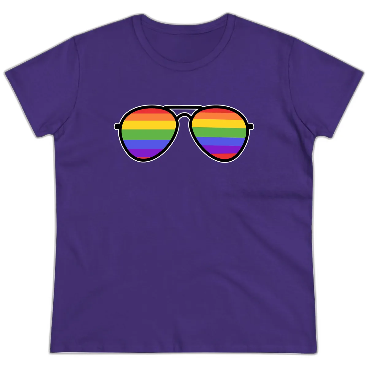 Rainbow Pride Glasses Ladies Tee in Purple