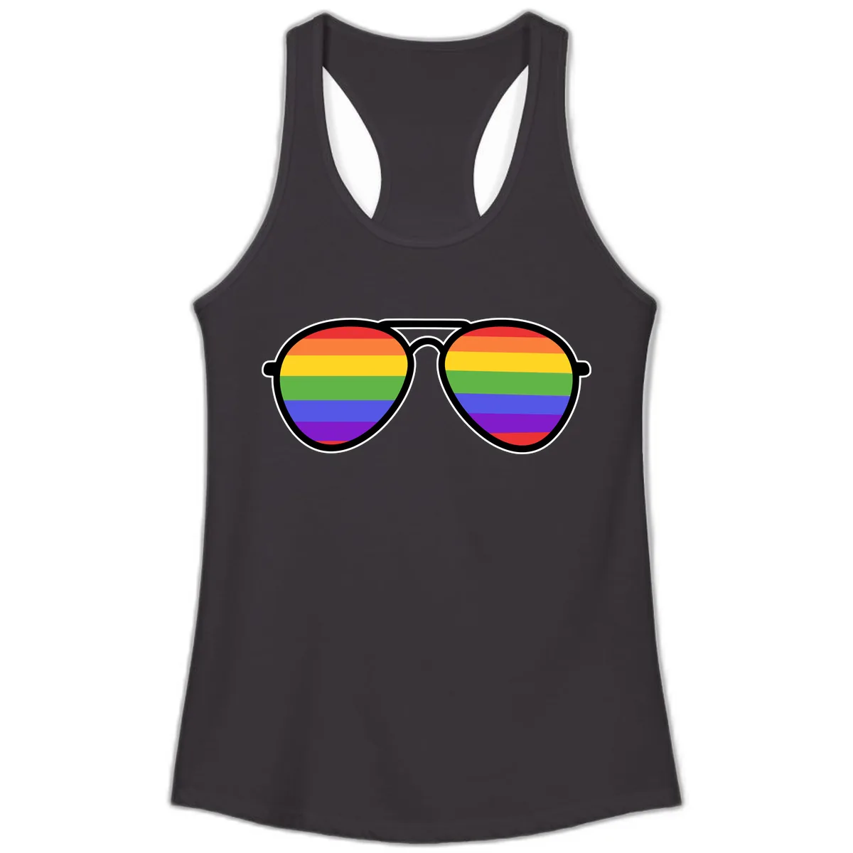 Rainbow Pride Glasses Ladies Tank in Black