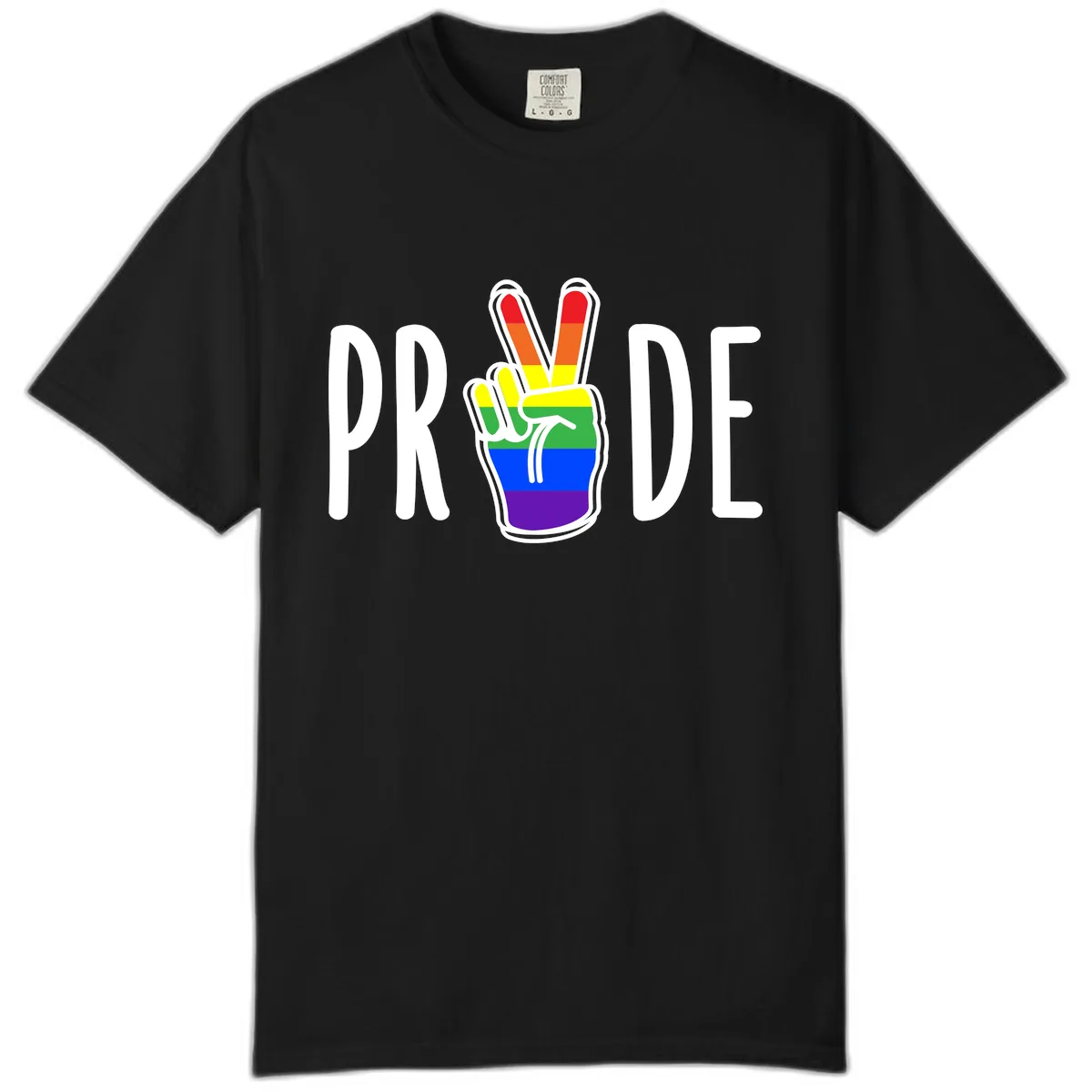 Pride Peace Hand Rainbow Comfort Color in Black