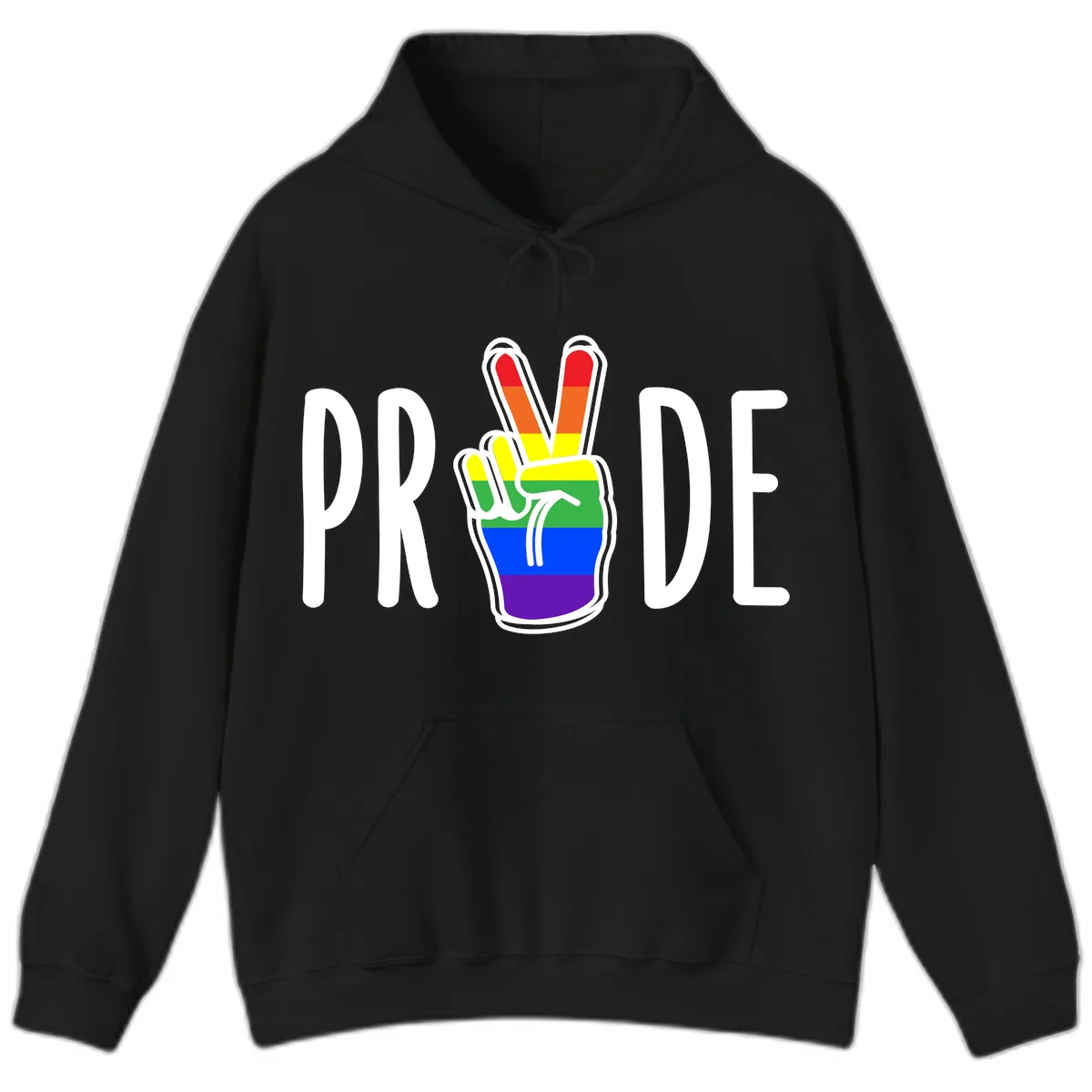 Pride Peace Hand Rainbow Hoodie in Black