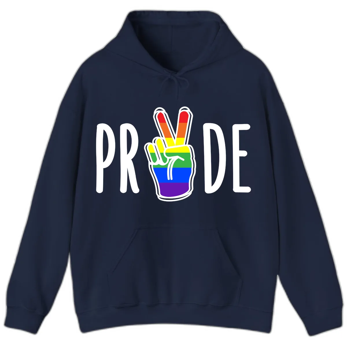 Pride Peace Hand Rainbow Hoodie in Navy