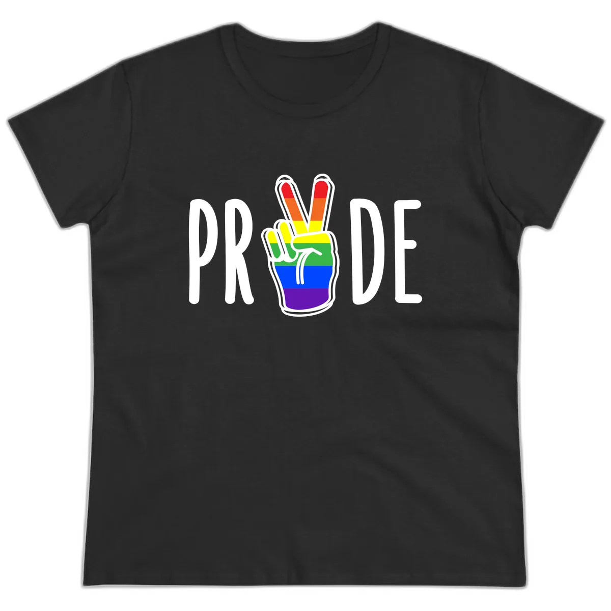 Pride Peace Hand Rainbow Ladies Tee in Black