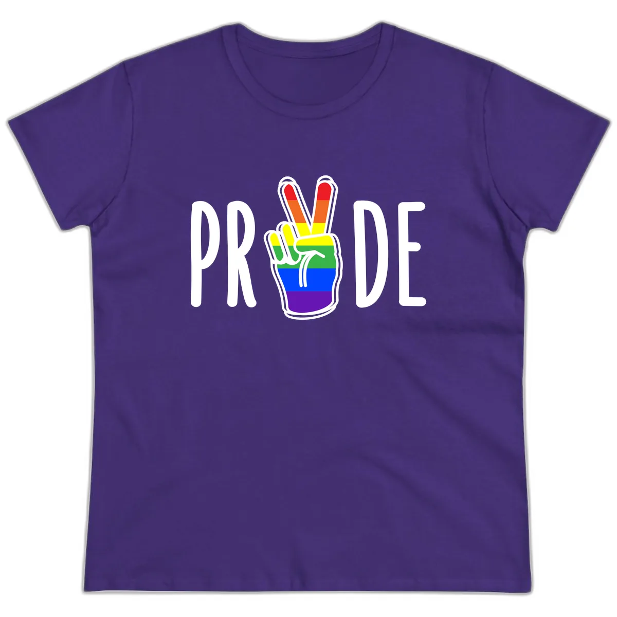 Pride Peace Hand Rainbow Ladies Tee in Purple