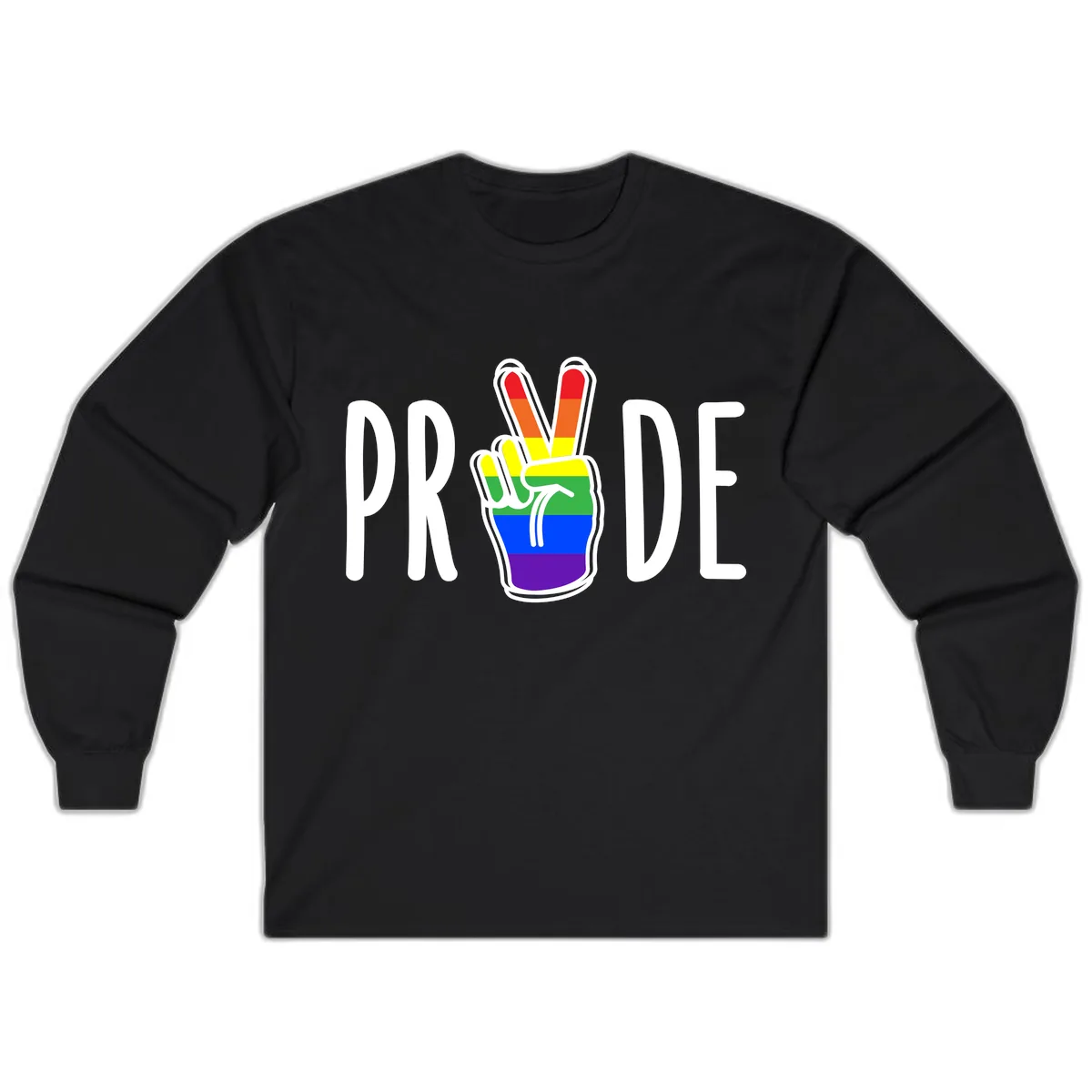 Pride Peace Hand Rainbow Long Sleeve in Black