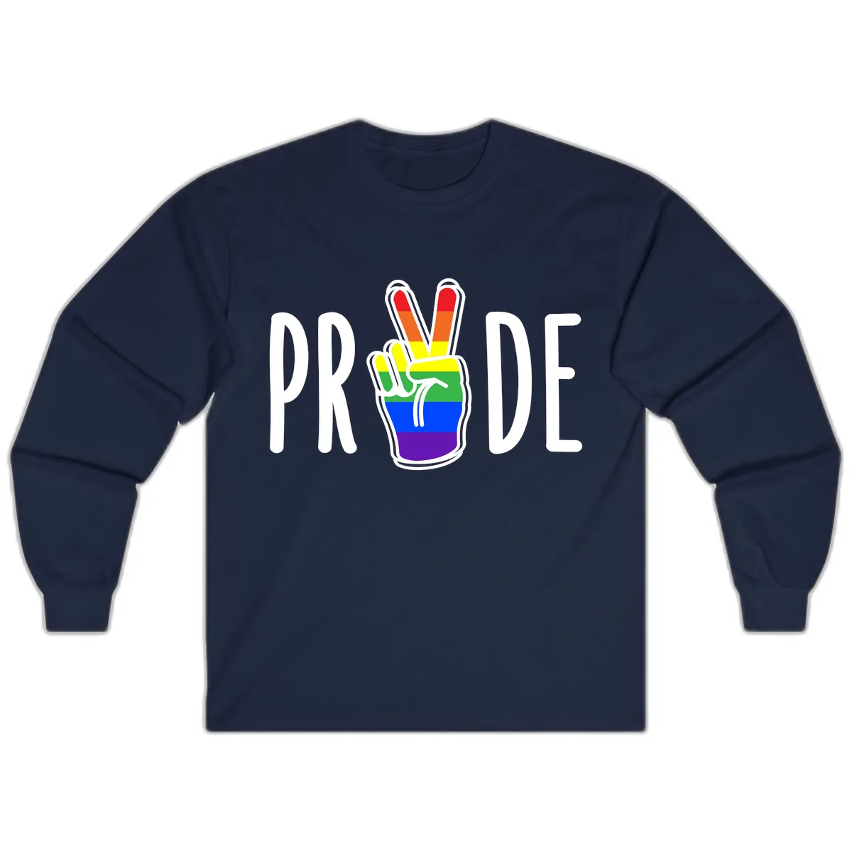 Pride Peace Hand Rainbow Long Sleeve in Navy