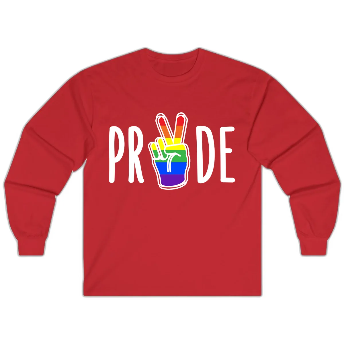 Pride Peace Hand Rainbow Long Sleeve in Red