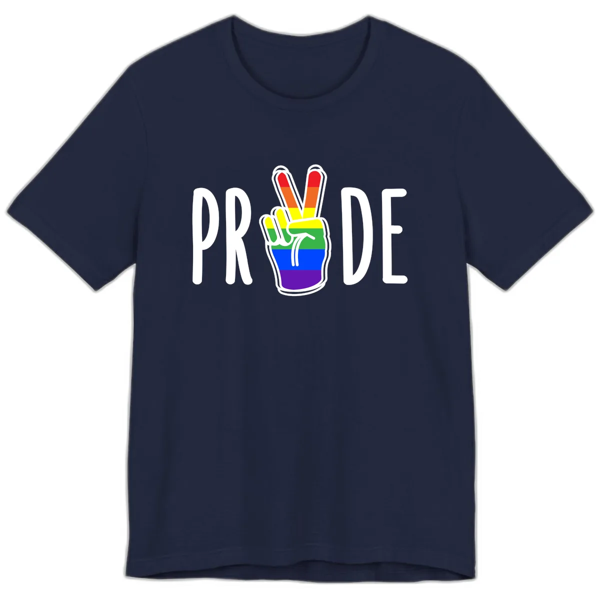 Pride Peace Hand Rainbow Premium T-Shirt in Navy
