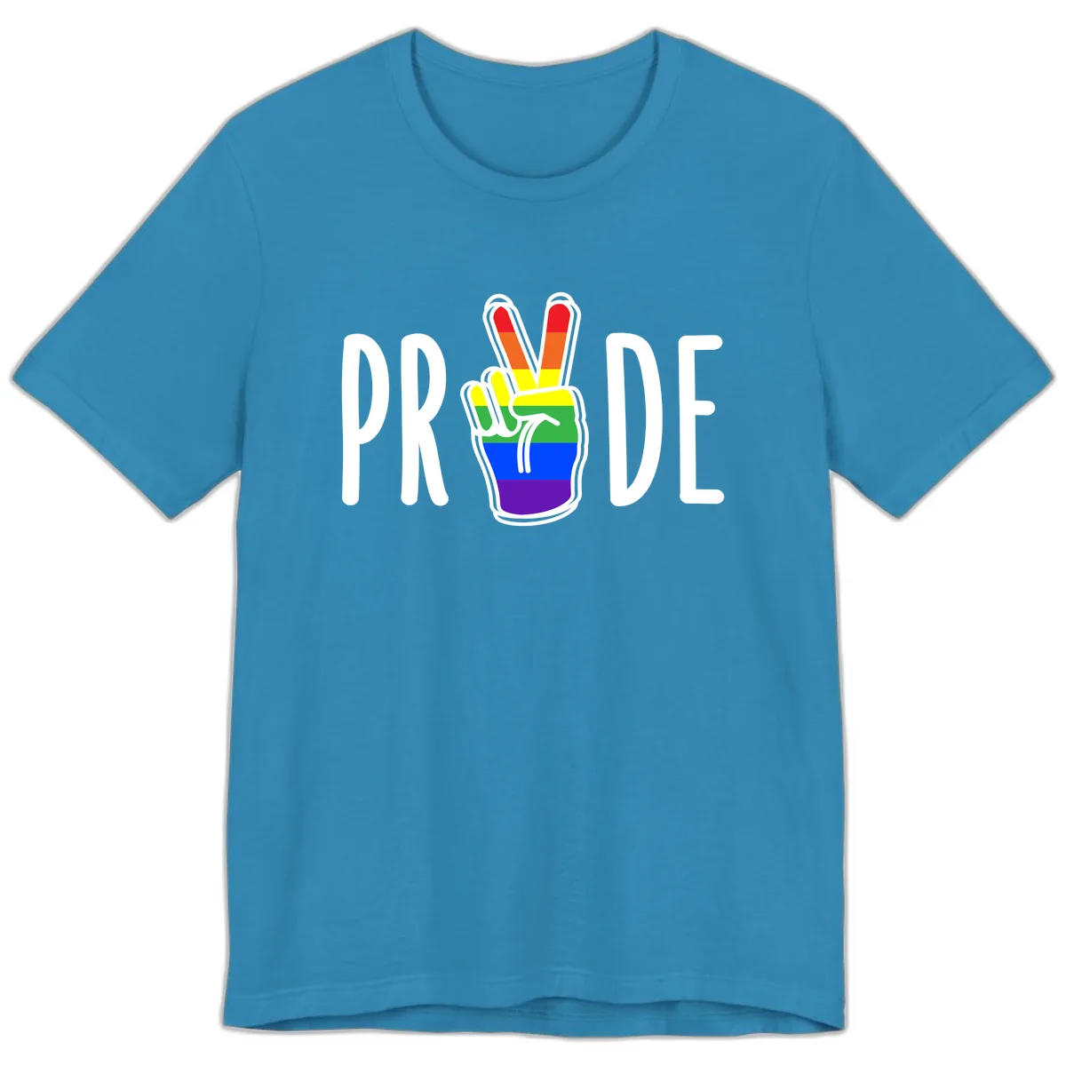 Pride Peace Hand Rainbow Premium T-Shirt in Aqua