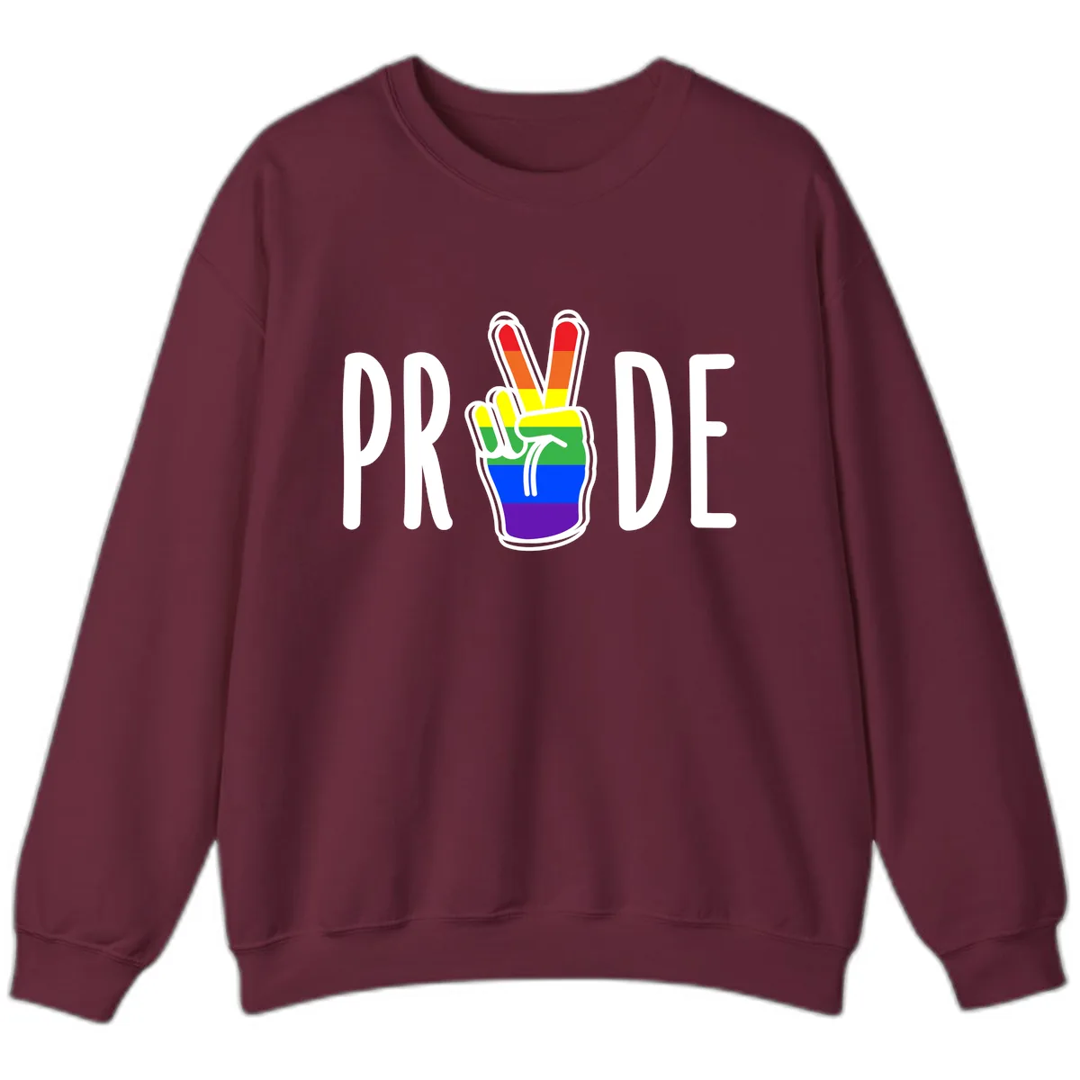 Pride Peace Hand Rainbow Sweatshirt in Maroon