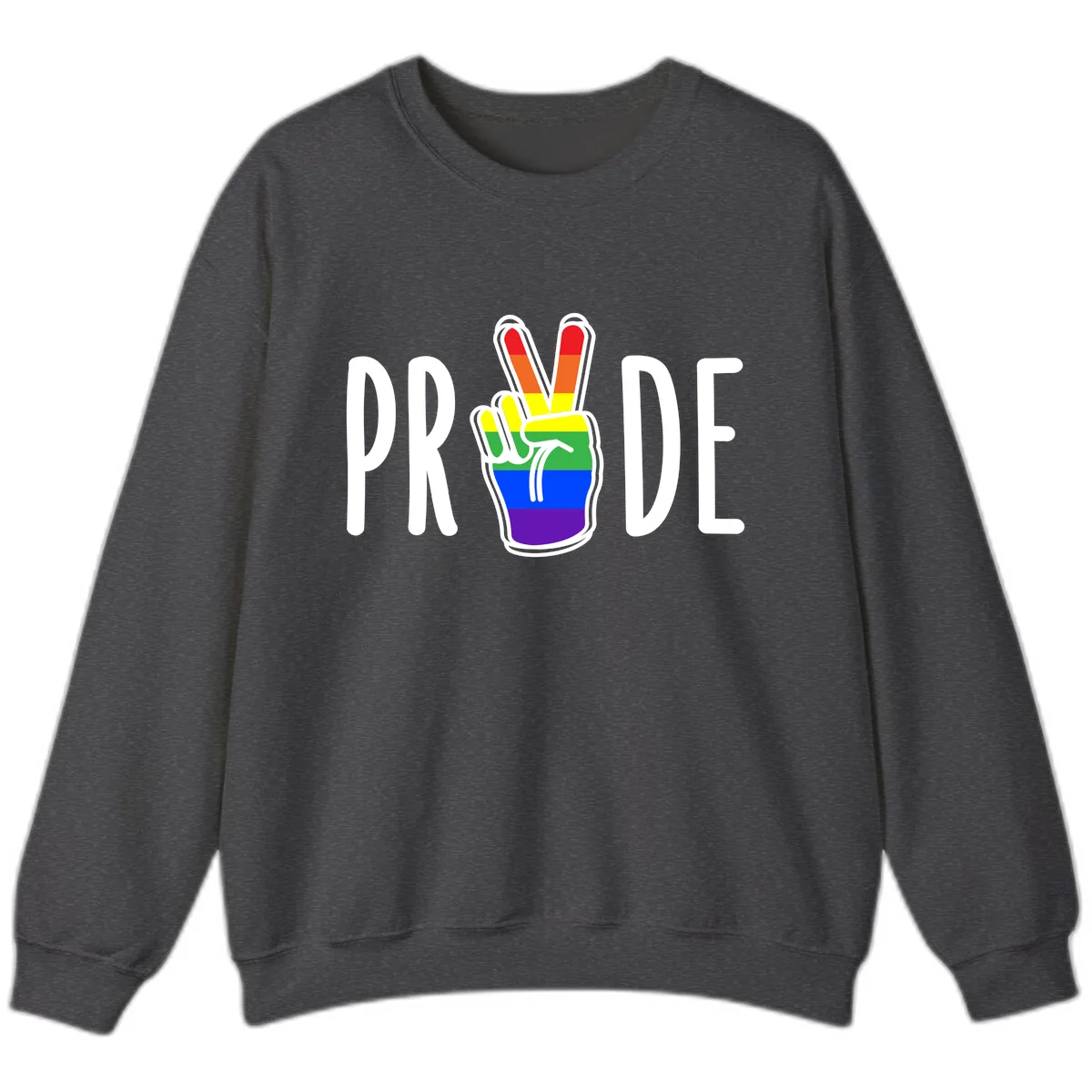 Pride Peace Hand Rainbow Sweatshirt in Dark Heather