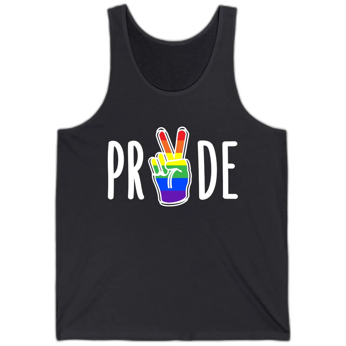 Pride Peace Hand Rainbow Tank in Dark Grey