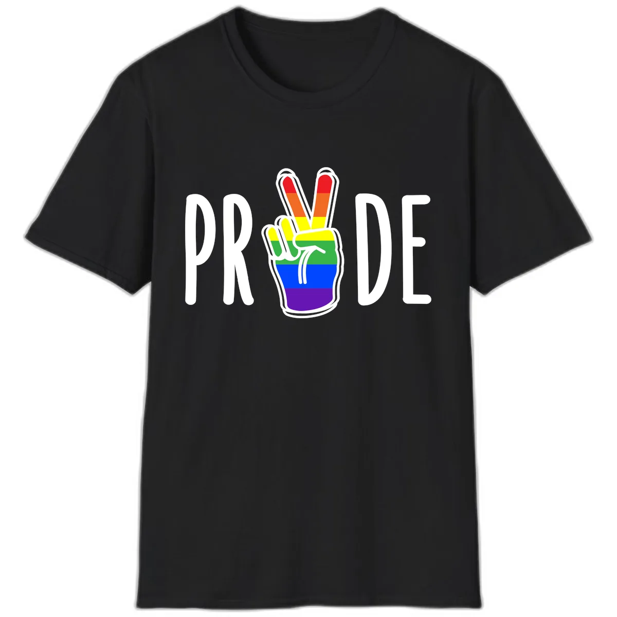 Pride Peace Hand Rainbow T-Shirt in Black