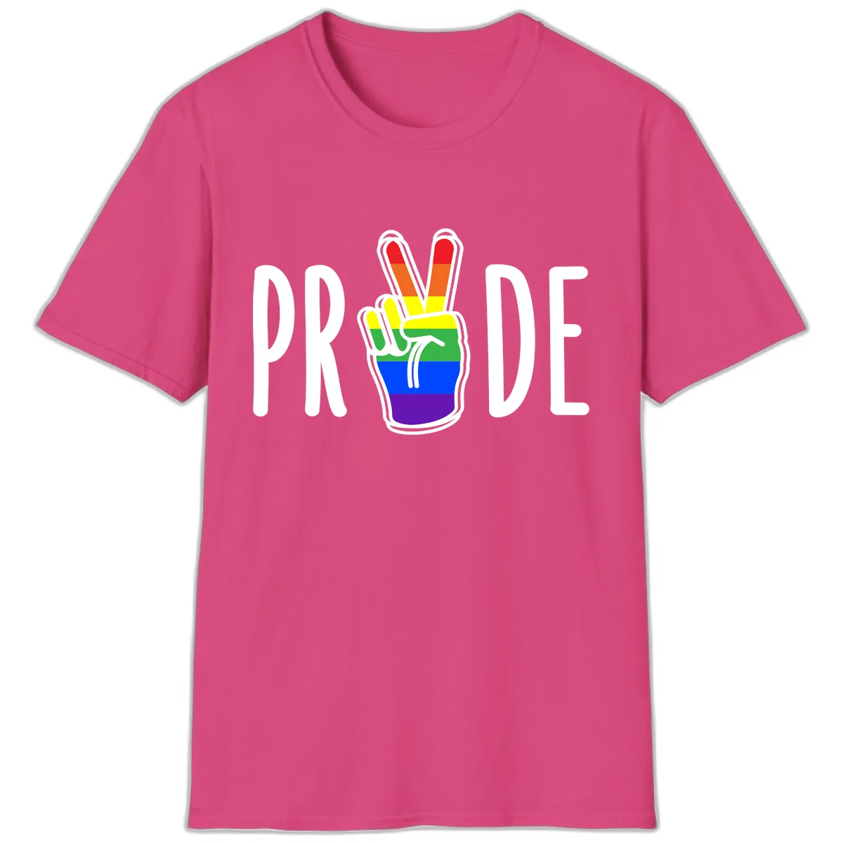 Pride Peace Hand Rainbow T-Shirt in Heliconia