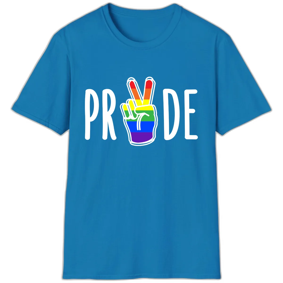 Pride Peace Hand Rainbow T-Shirt in Sapphire