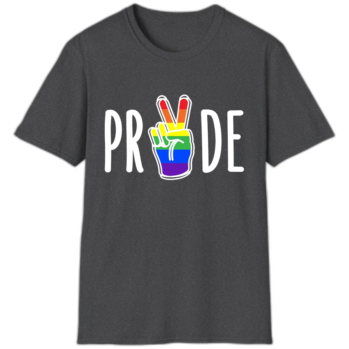 Pride Peace Hand Rainbow T-Shirt in Dark Heather