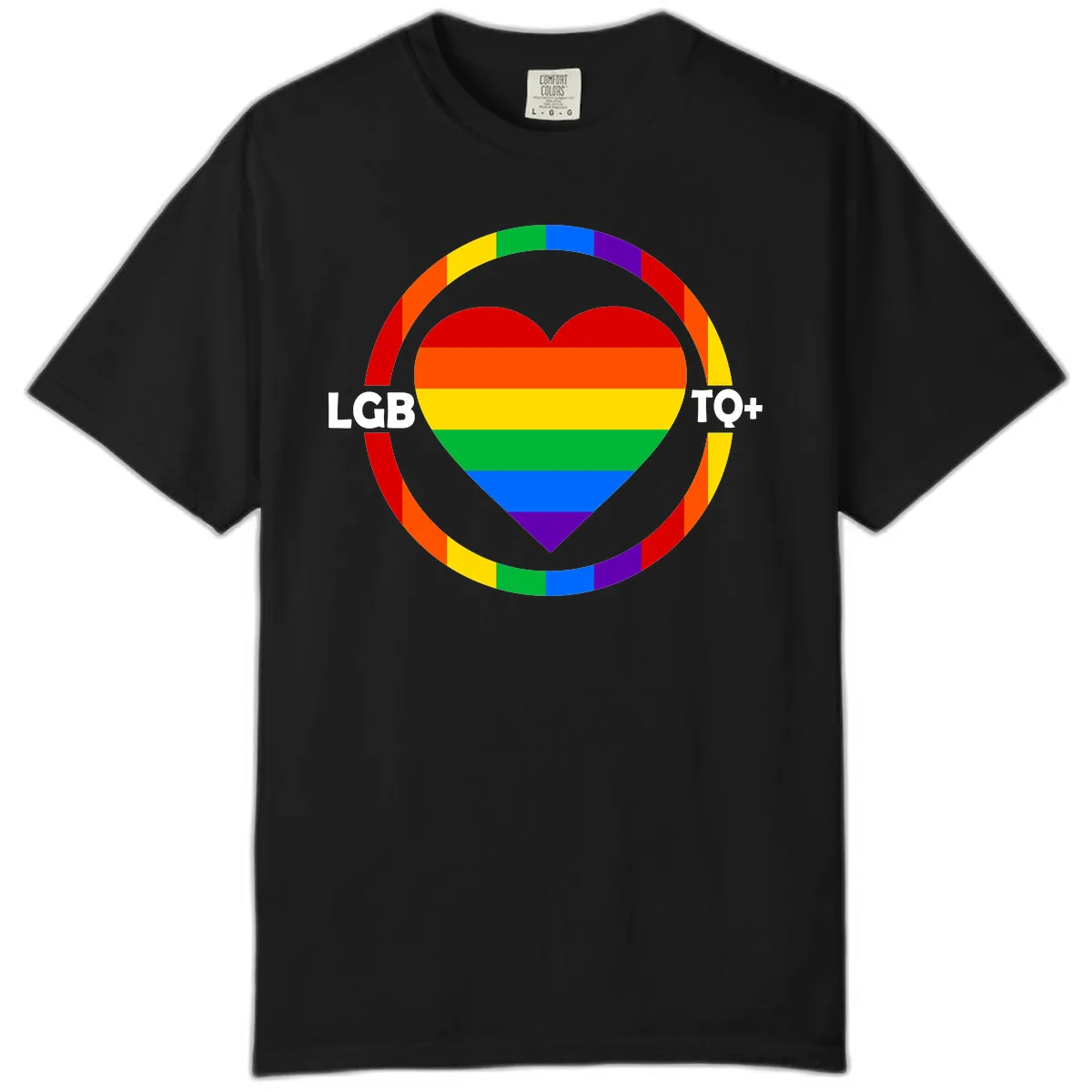 LGB To+ Pride Heart Circle Comfort Color in Black