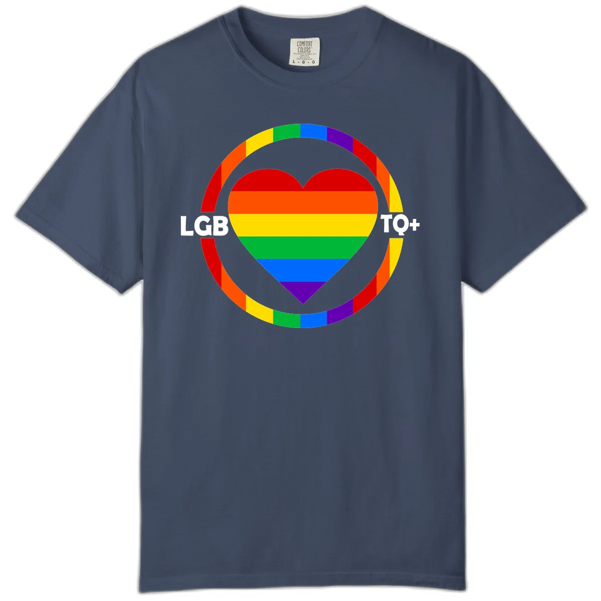 LGB To+ Pride Heart Circle Comfort Color in Midnight