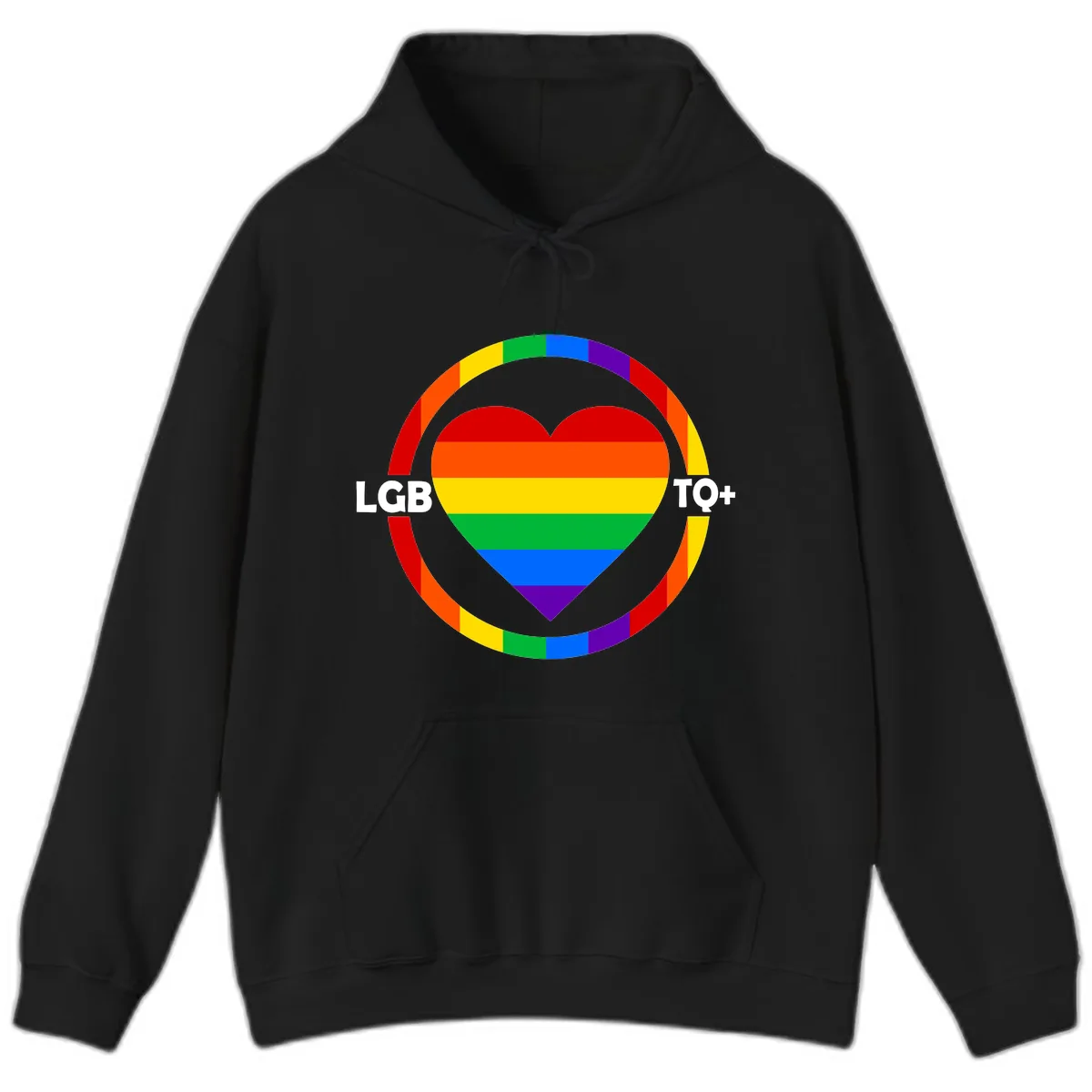 LGB To+ Pride Heart Circle Hoodie in Black