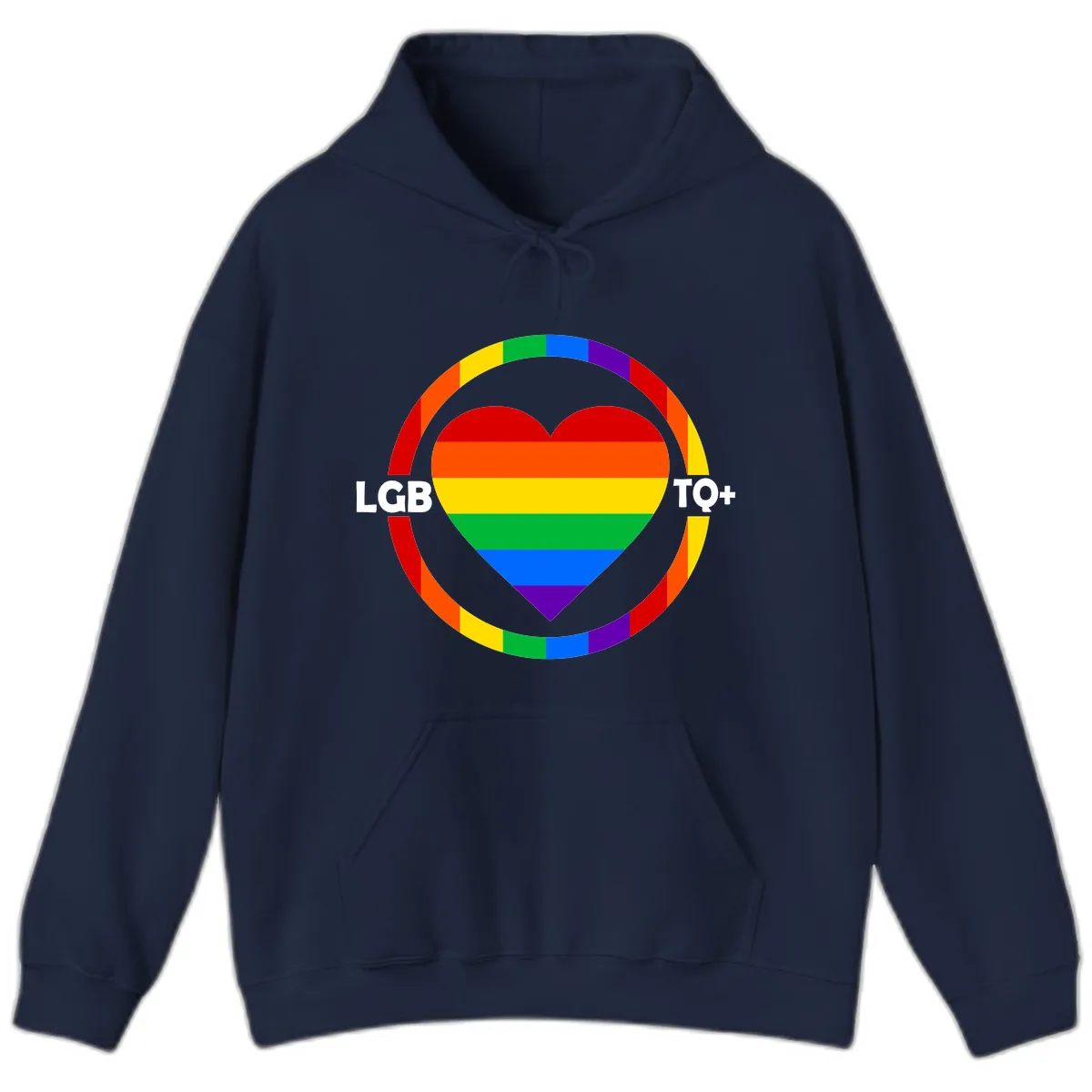 LGB To+ Pride Heart Circle Hoodie in Navy