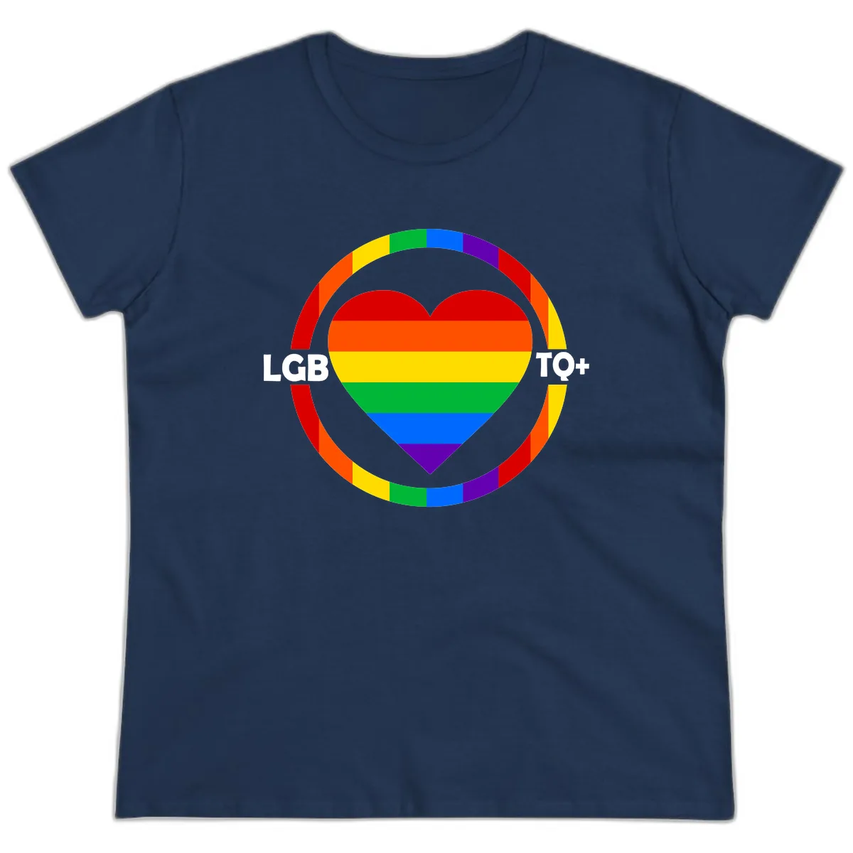 LGB To+ Pride Heart Circle Ladies Tee in Navy