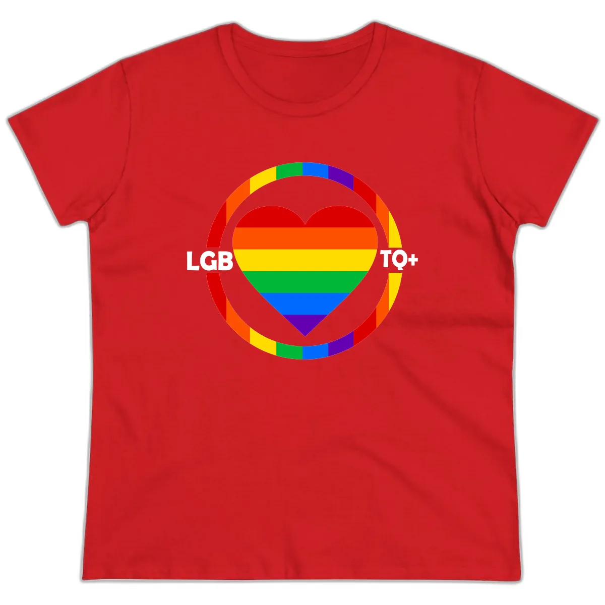 LGB To+ Pride Heart Circle Ladies Tee in Red