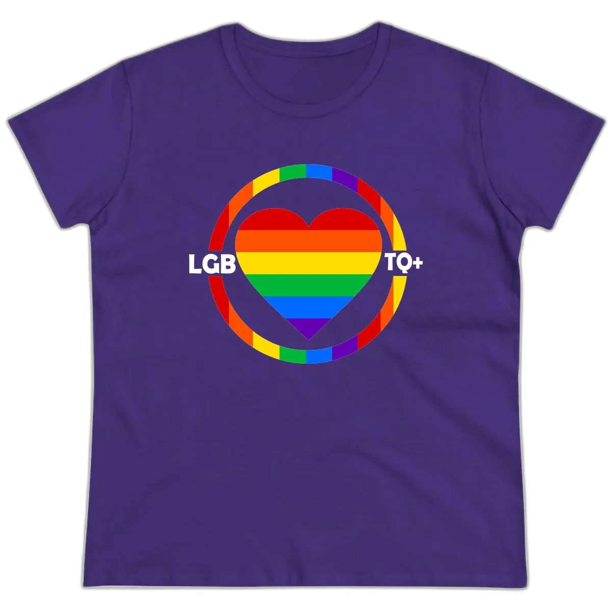 LGB To+ Pride Heart Circle Ladies Tee in Purple