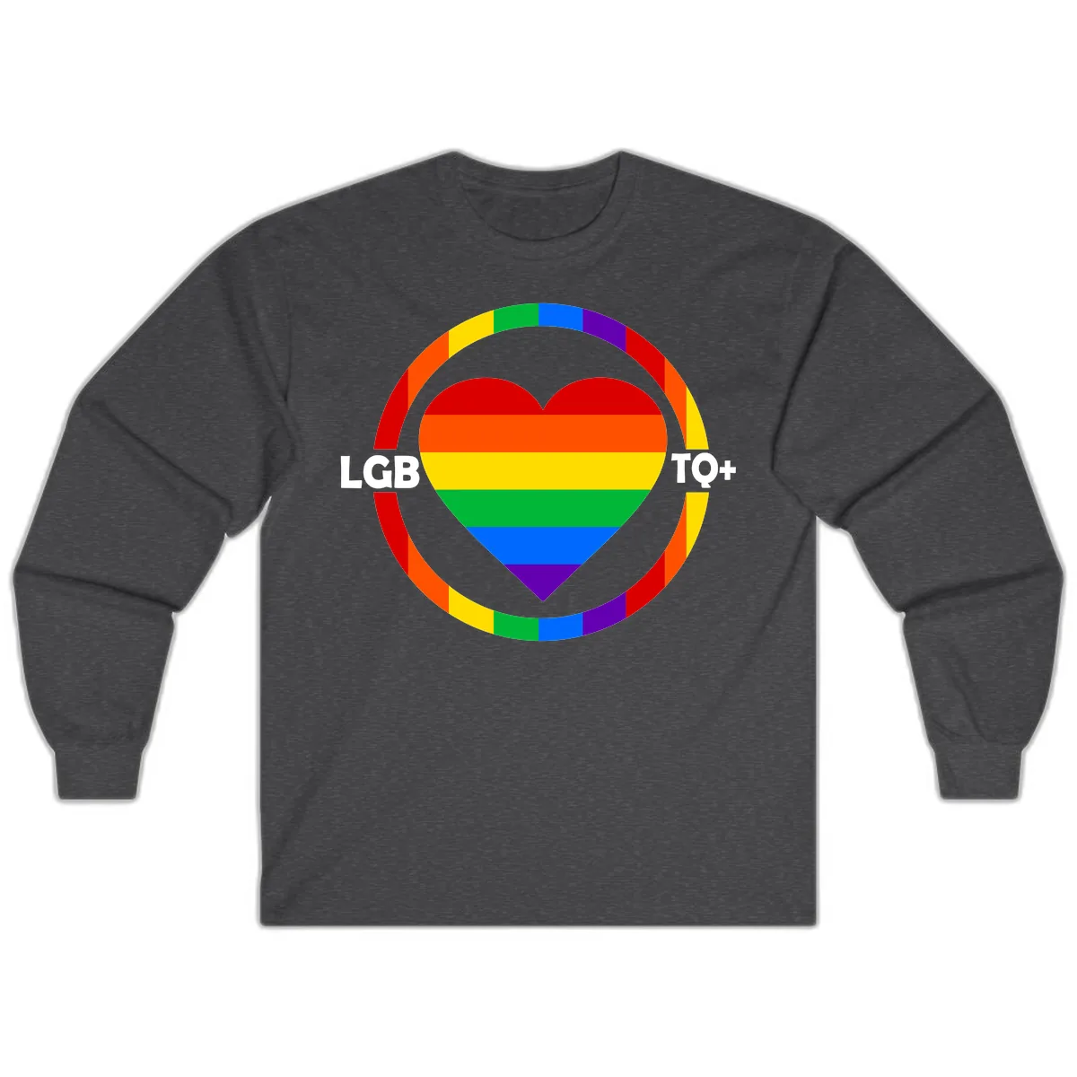 LGB To+ Pride Heart Circle Long Sleeve in Dark Heather
