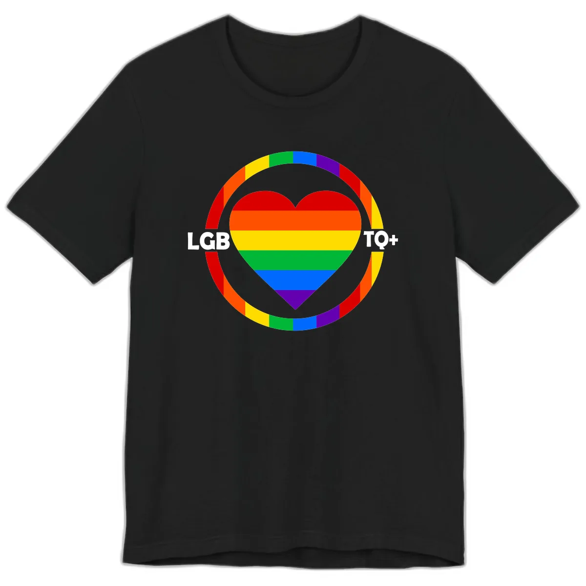 LGB To+ Pride Heart Circle Premium T-Shirt in Black