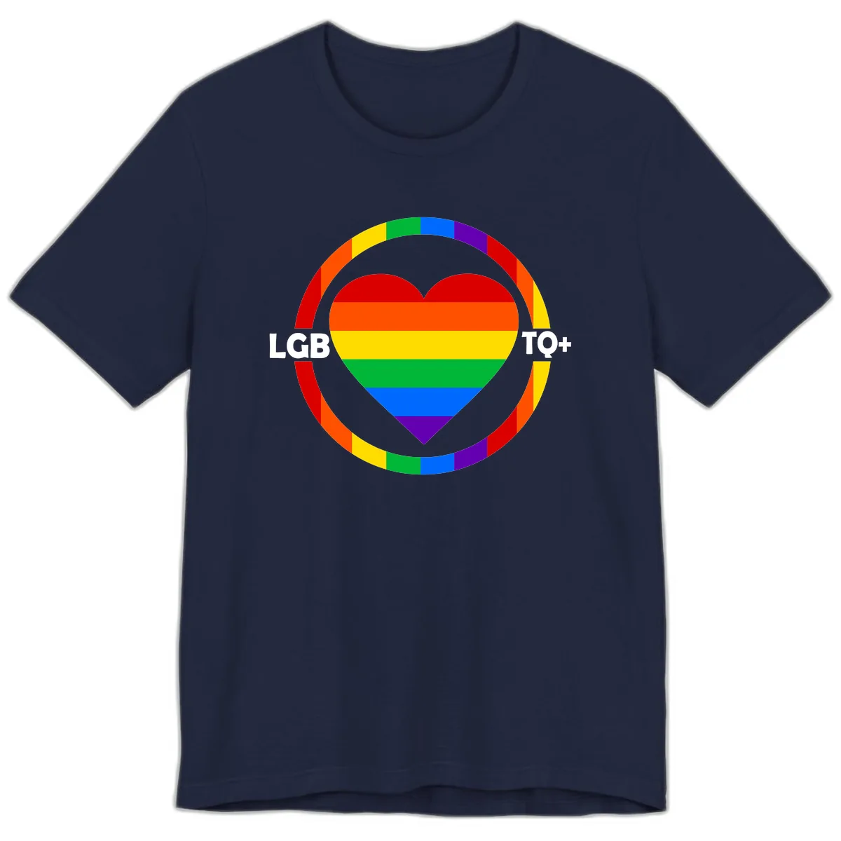 LGB To+ Pride Heart Circle Premium T-Shirt in Navy