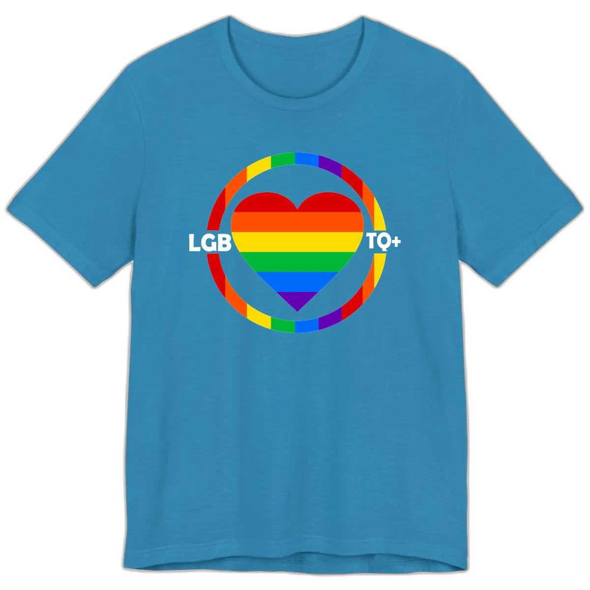 LGB To+ Pride Heart Circle Premium T-Shirt in Aqua
