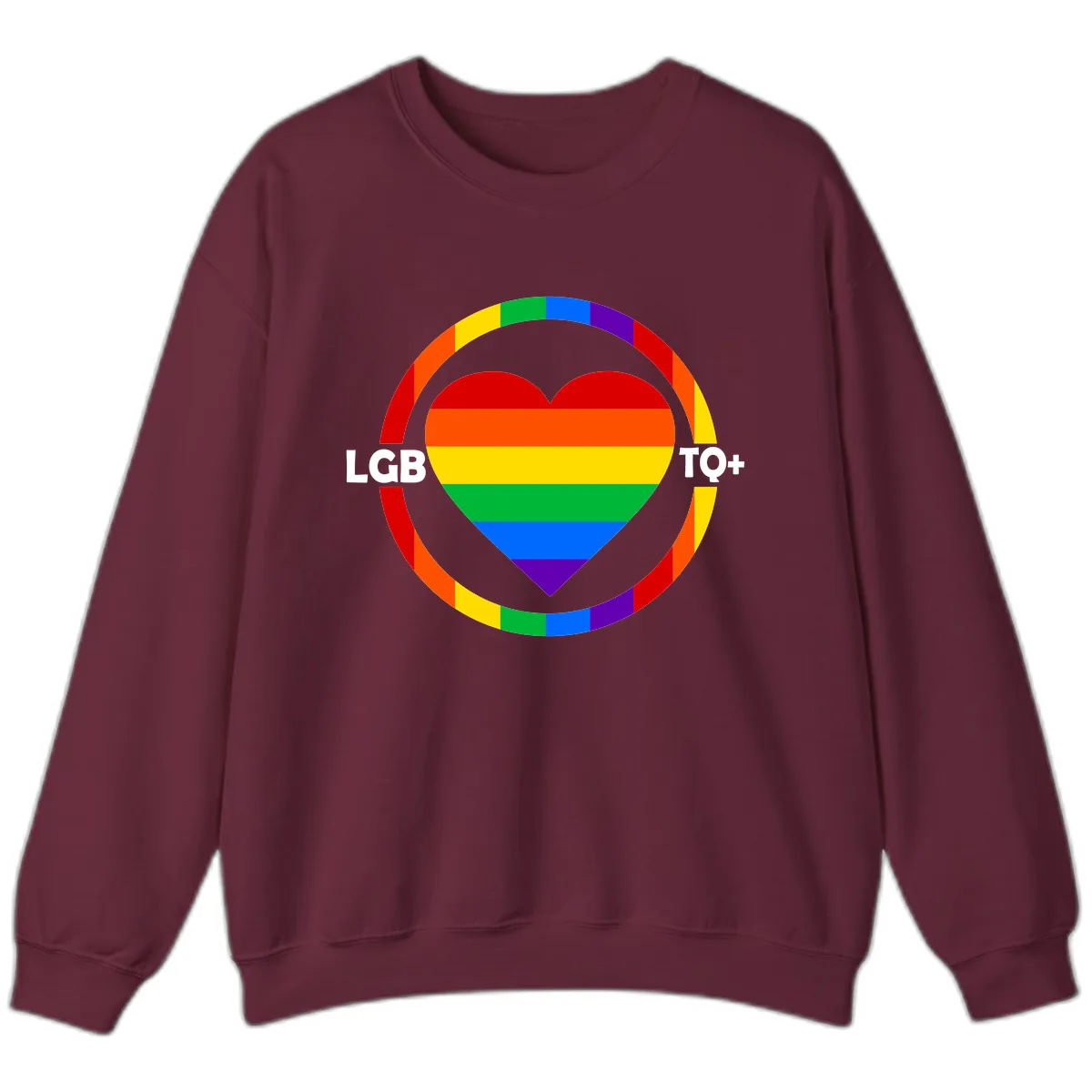 LGB To+ Pride Heart Circle Sweatshirt in Maroon