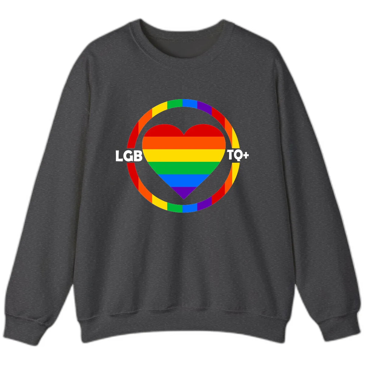 LGB To+ Pride Heart Circle Sweatshirt in Dark Heather