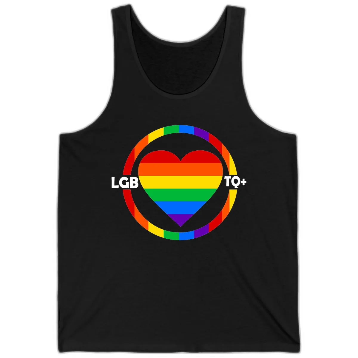 LGB To+ Pride Heart Circle Tank in Black