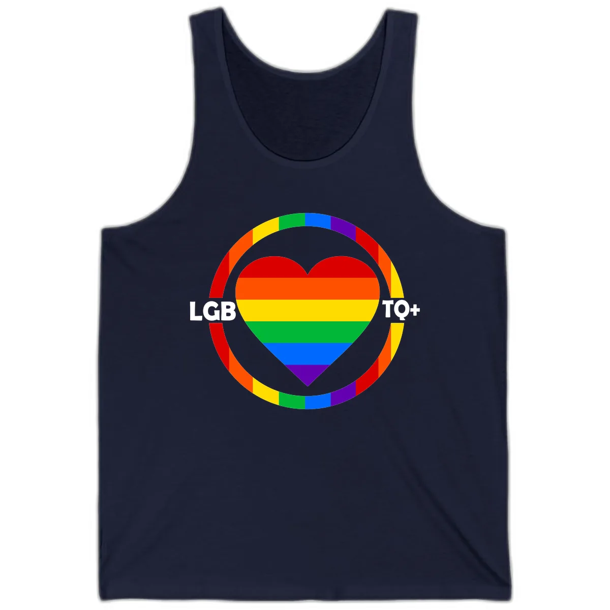 LGB To+ Pride Heart Circle Tank in Navy
